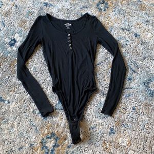 Black Ribbed Long Sleeve Bodysuit